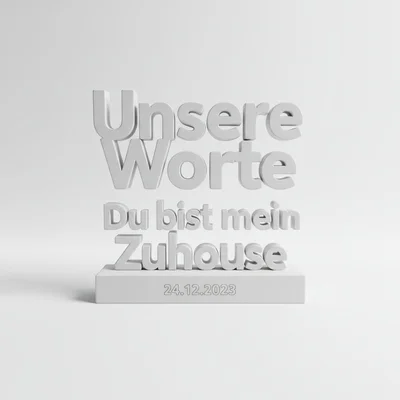 „Unsere Worte“ Desktop-Skulptur als 3D-Schriftzug