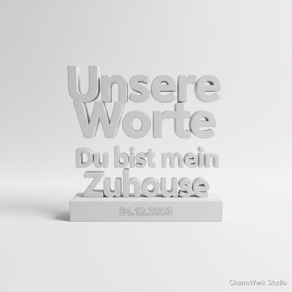 „Unsere Worte“ Desktop-Skulptur als 3D-Schriftzug