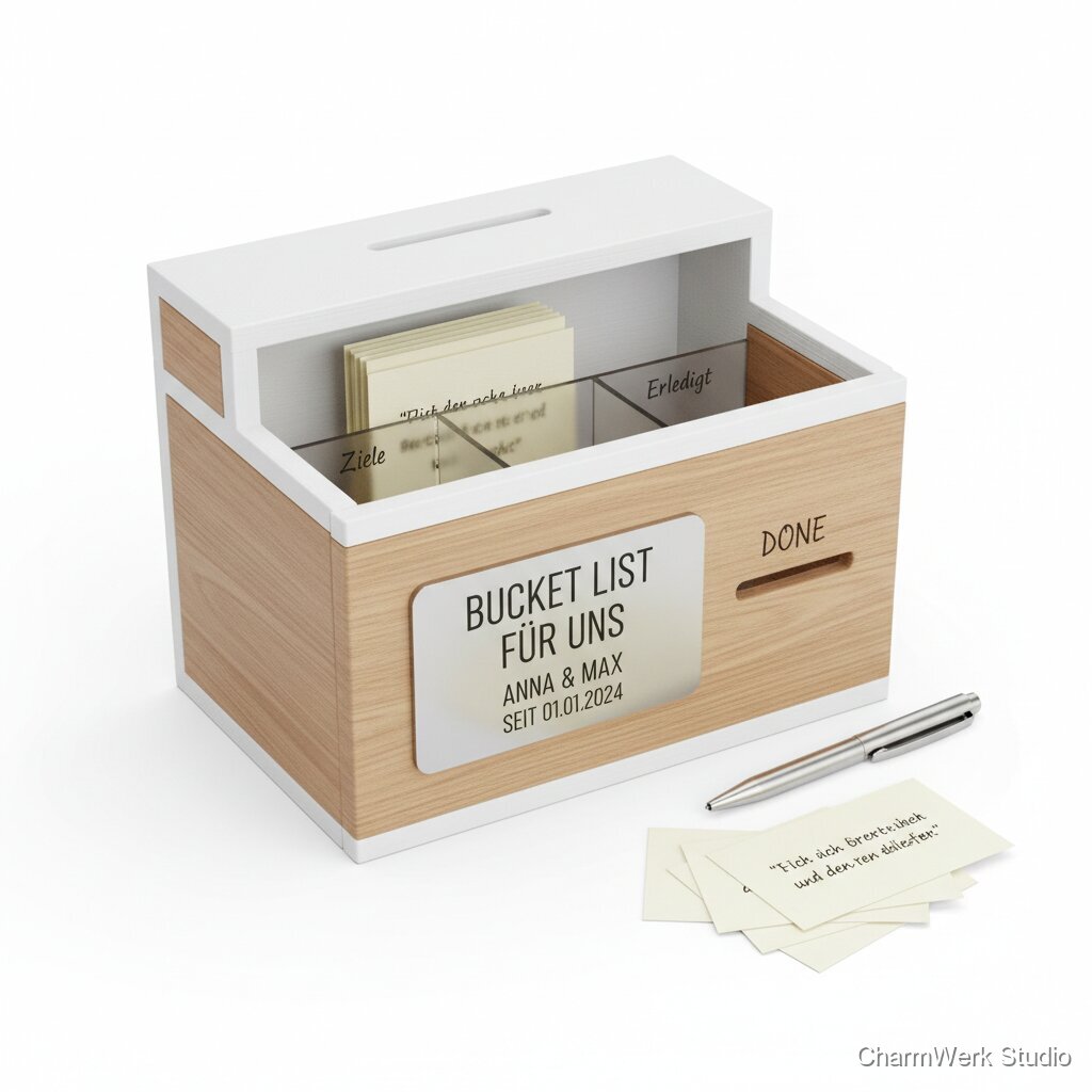„Bucket List für uns“ Münz-Einwurfbox mit Zielen
