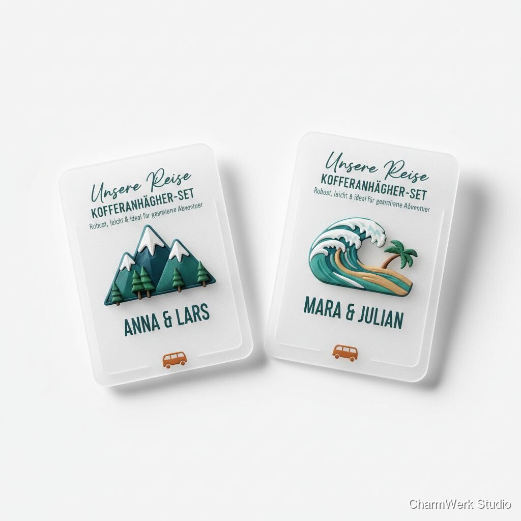 „Unsere Reise“ Kofferanhänger-Set mit 3D-Icon