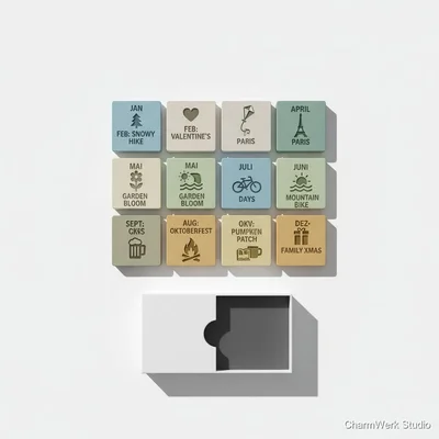 3D-gedruckte „Memory Tiles“ – 12 Monatskacheln eures Jahres