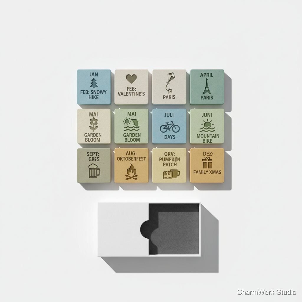 3D-gedruckte „Memory Tiles“ – 12 Monatskacheln eures Jahres