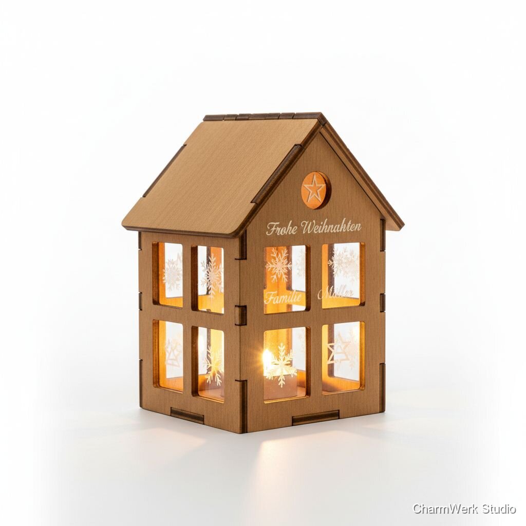 CNC-Holzhaus „Lichterfenster“ mit Acrylglas-Einsätzen