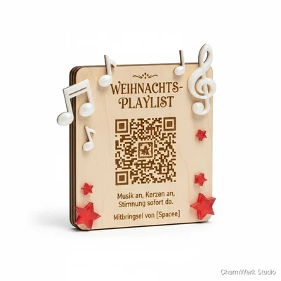 Weihnachts-Playlist-QR-Schild mit 3D-Musiknoten