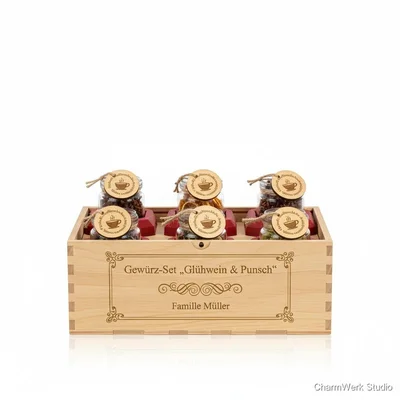 Gewürz-Set „Glühwein & Punsch“ in gravierter Box