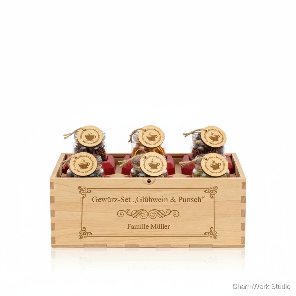 Gewürz-Set „Glühwein & Punsch“ in gravierter Box