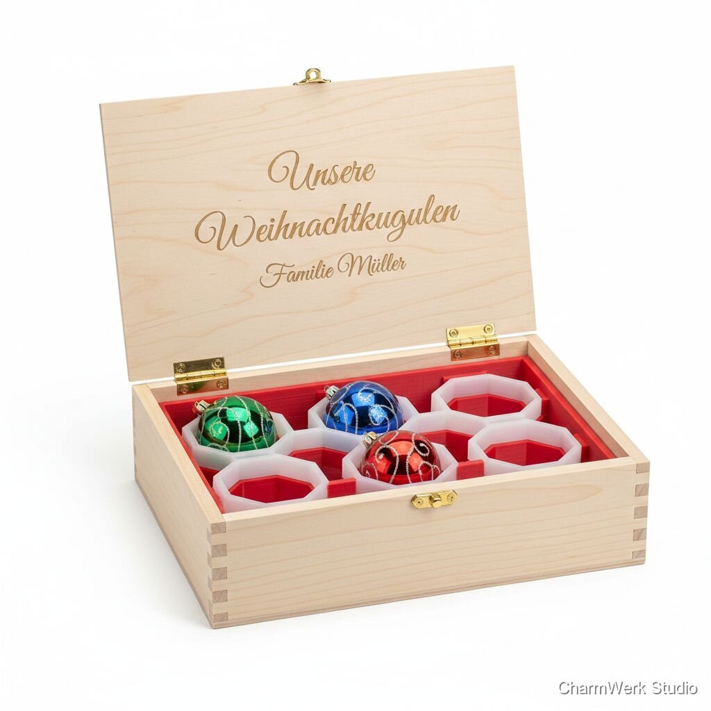 Personalisierte Christbaumkugel-Box mit 3D-Fächern