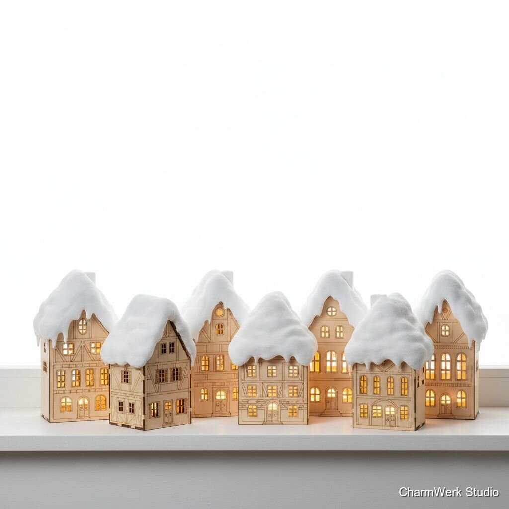 Weihnachts-Teelichthaus-Reihe mit 3D-Dächern