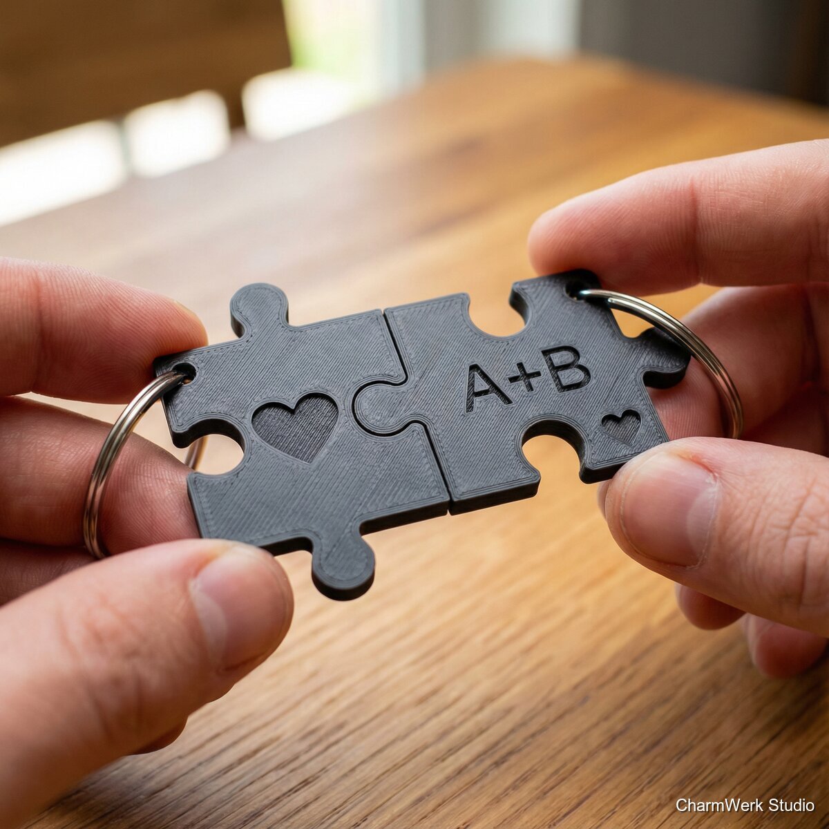 Paar-Schlüsselanhänger als Puzzle-Hälften - Detailansicht