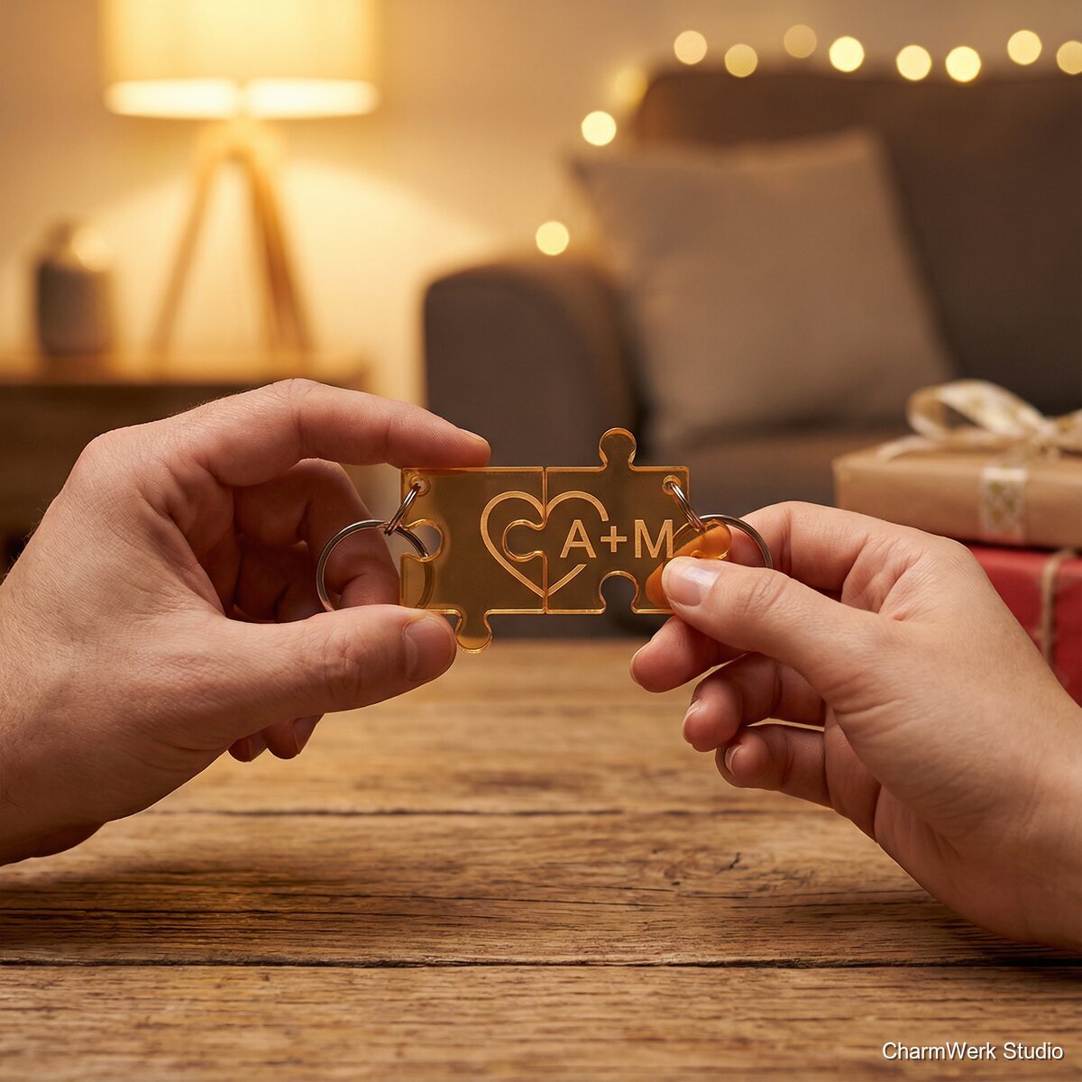 Paar-Schlüsselanhänger als Puzzle-Hälften - Lifestyle