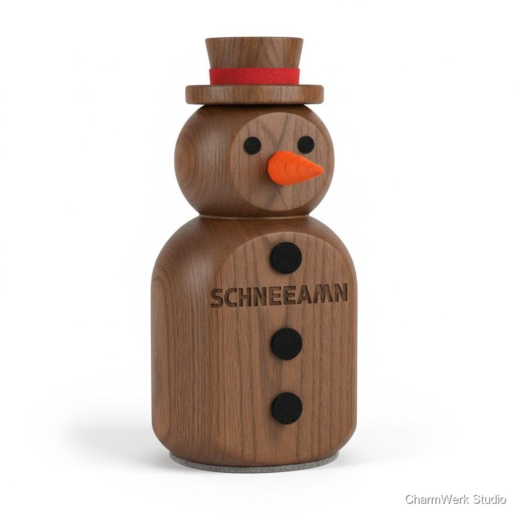 CNC-Schneemann-Türstopper mit 3D-Nase und Gravur