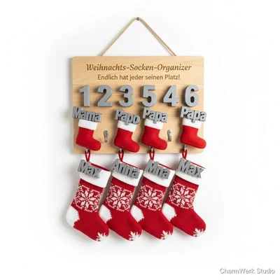 Weihnachts-Socken-Organizer mit 3D-Nummernclips
