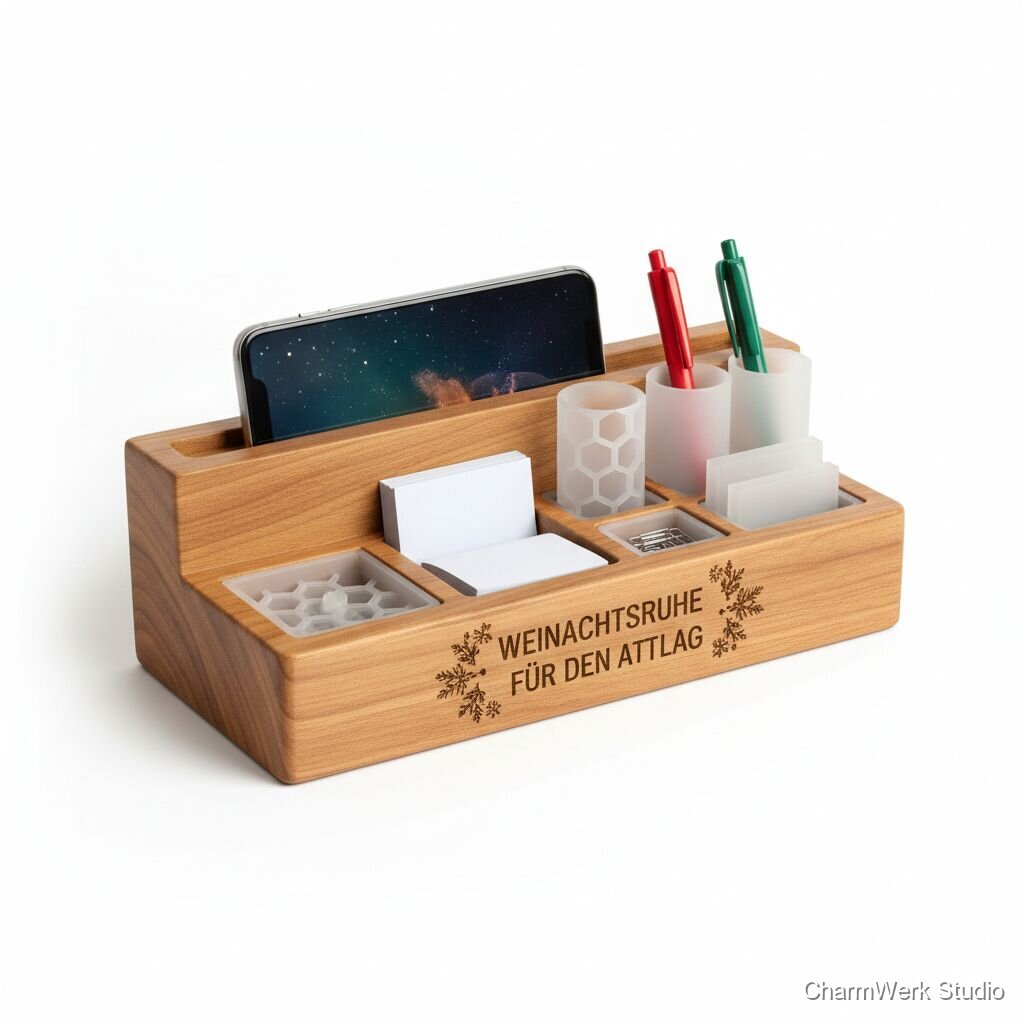 Weihnachts-Desktop-Organizer mit 3D-Schlitzen und Gravur