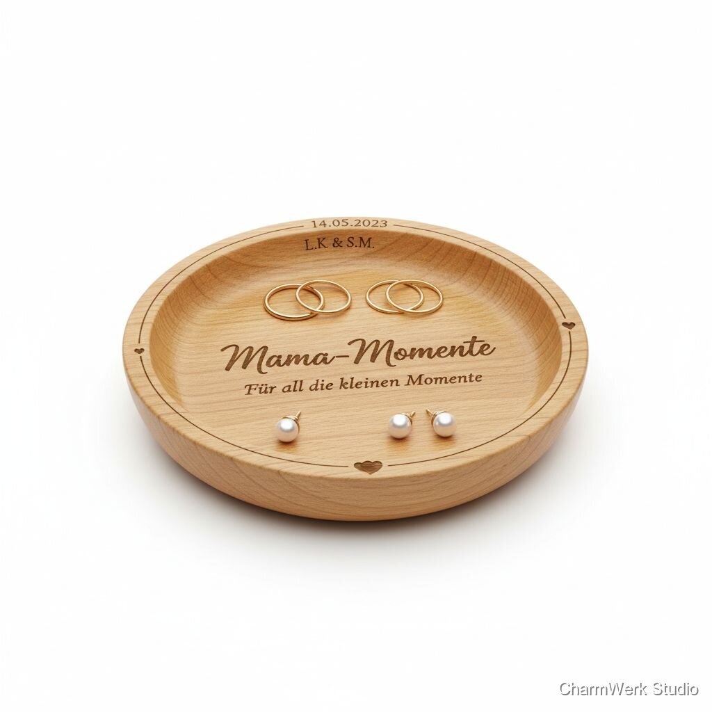 Lasergravierte Schmuckschale „Mama-Momente“ aus Holz