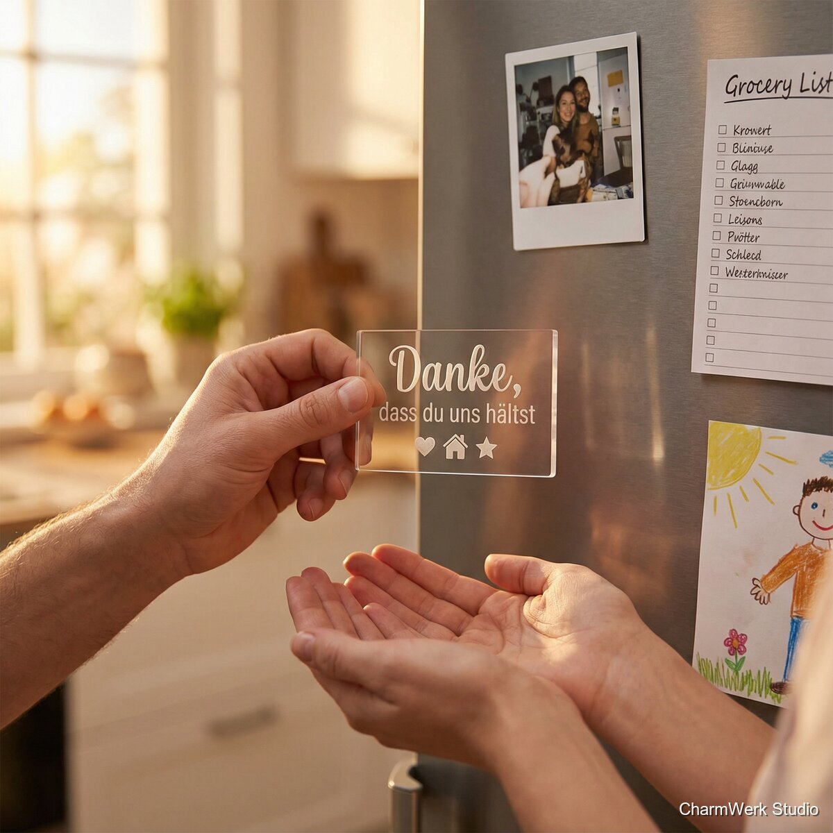Acryl-Kühlschrank-Magnet „Danke, dass du uns hältst“ - Lifestyle