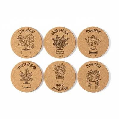 Gravierte Pflanzenuntersetzer „Mamas Fensterbank“ (Set)