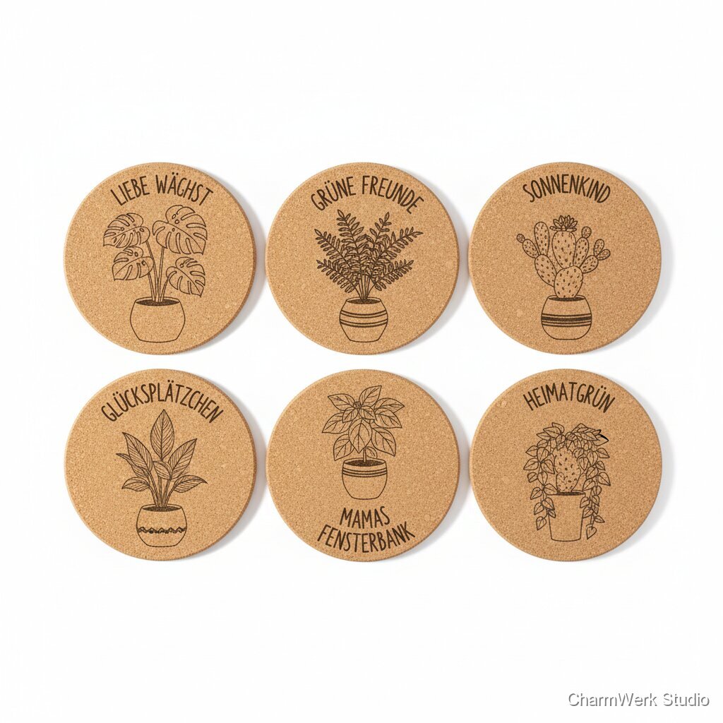 Gravierte Pflanzenuntersetzer „Mamas Fensterbank“ (Set)