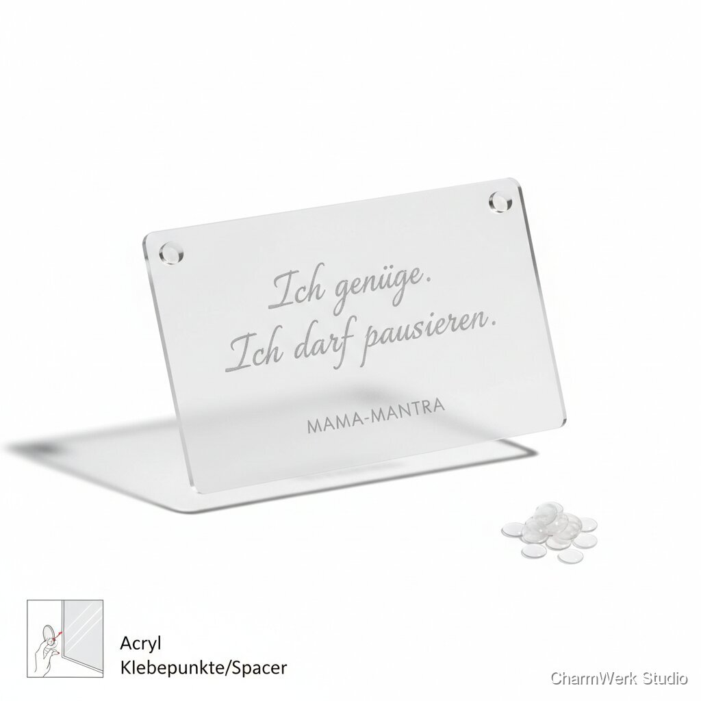 Gravierte „Mama-Mantra“-Karte aus Acryl für den Spiegel