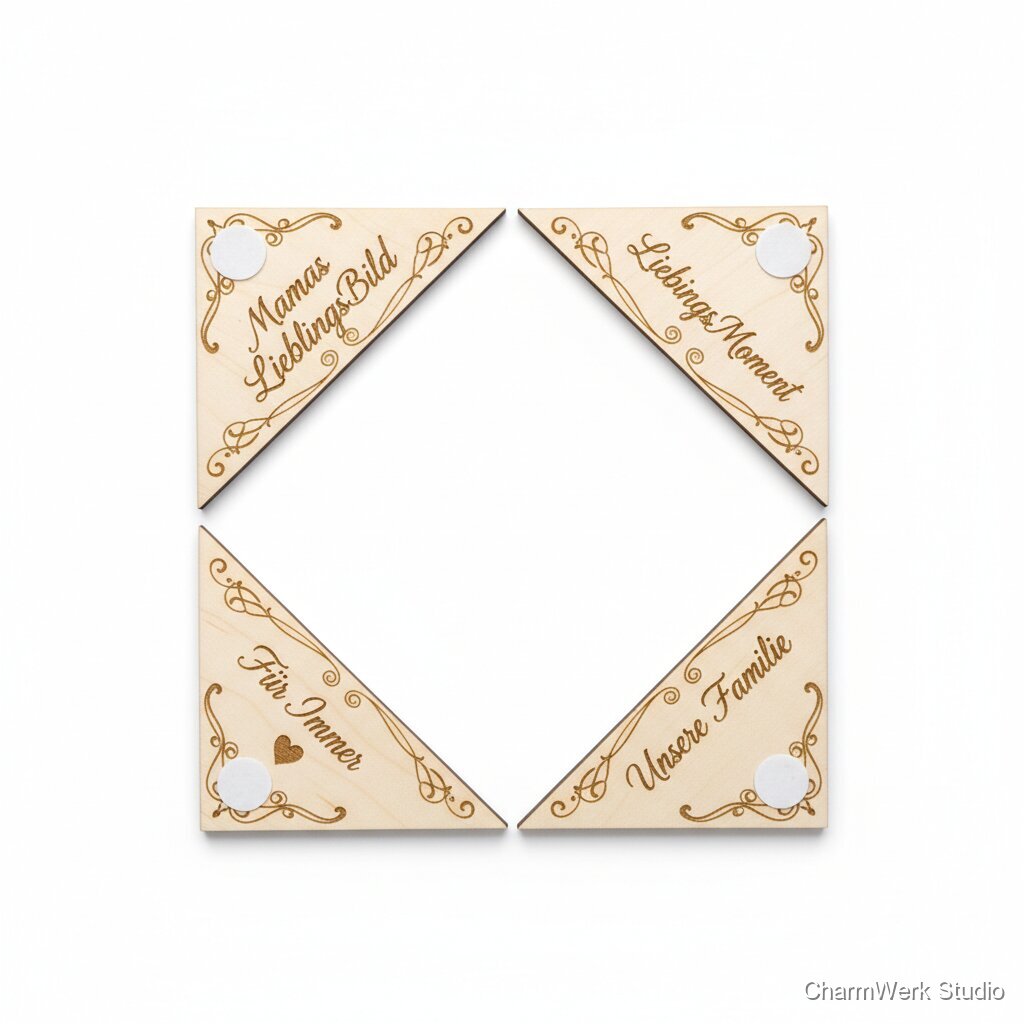 Gravierte Holz-Fotoecke „Mamas Lieblingsbild“ zum Kleben