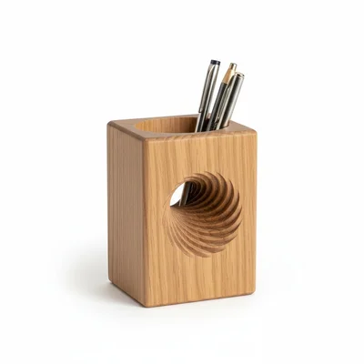 CNC-gefräster Stiftehalter mit Spiral-Innenprofil