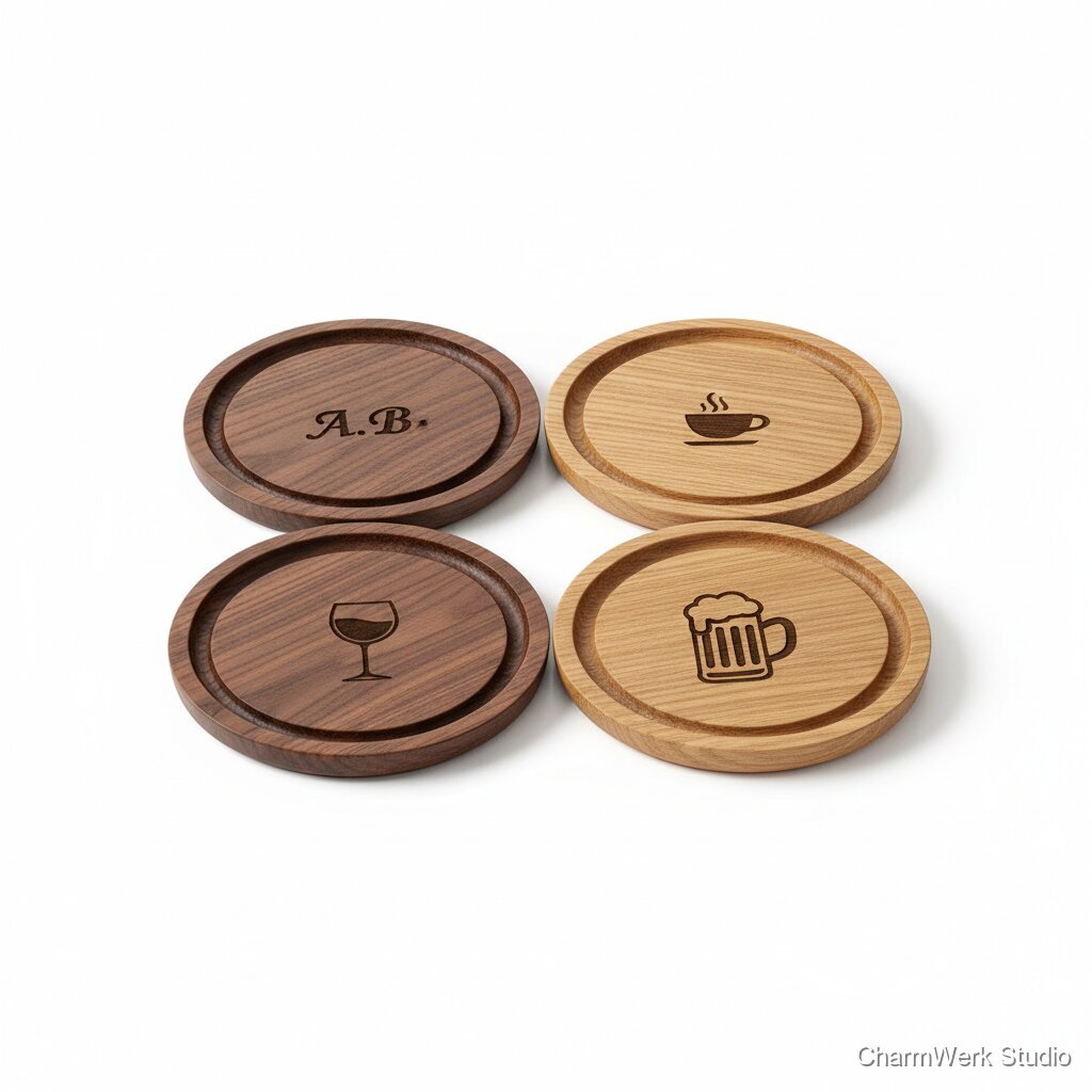 Edelholz-Untersetzer mit gefräster Tropfkante