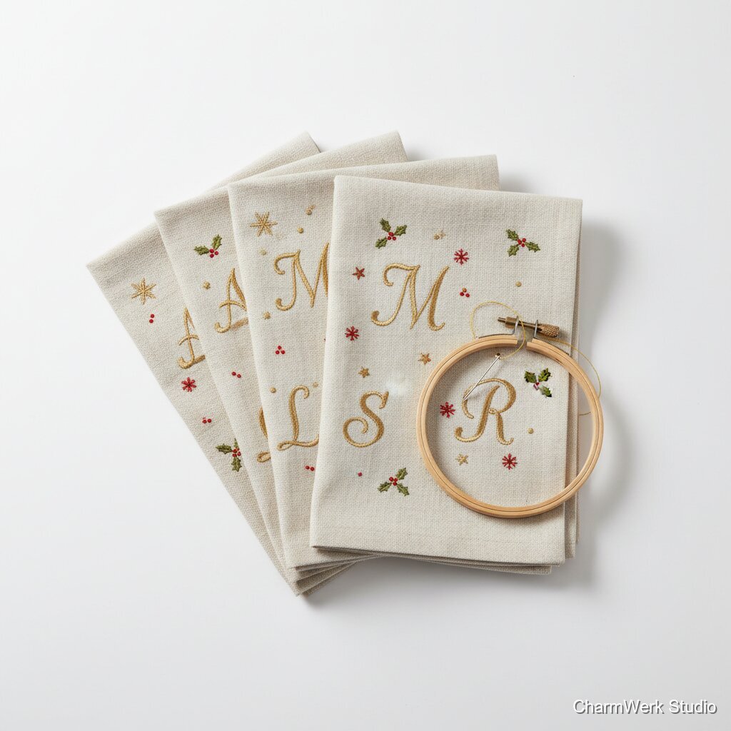Bestickte Leinen-Servietten mit Initialen und Sternen