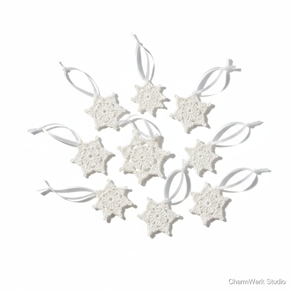 Handgehäkelte Mini-Schneeflocken als Baumschmuck-Set