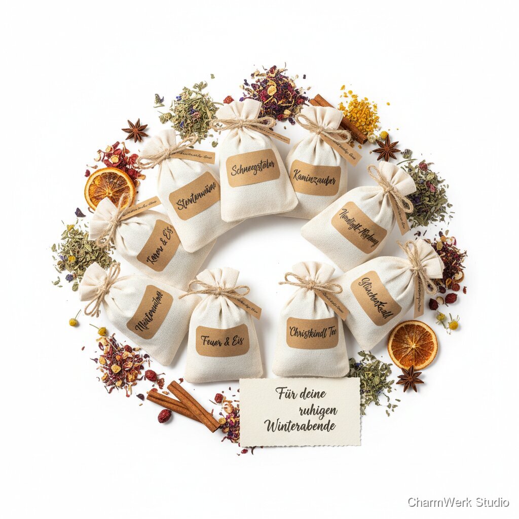 Weihnachtliches Kräutertee-Probierset in Stoffbeuteln