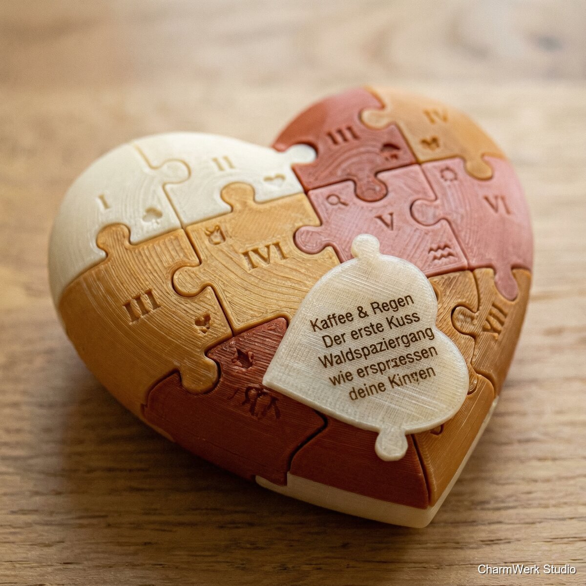 3D-gedrucktes Herz-Puzzle mit 12 Teilen - Detailansicht