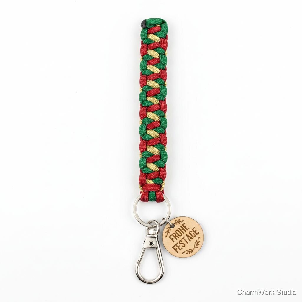 Handgeknüpftes Paracord-Schlüsselband in Weihnachtsfarben