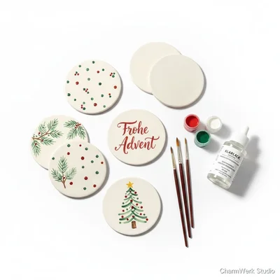 Handbemalte Keramik-Untersetzer im Weihnachtslook