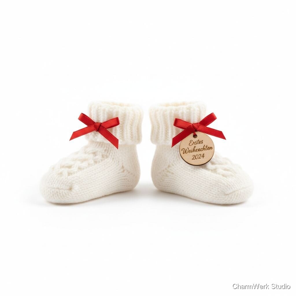 Handgestrickte Babysöckchen „Erstes Weihnachten“