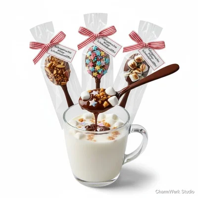 Selbstgemachte Schokoladenlöffel mit Toppings