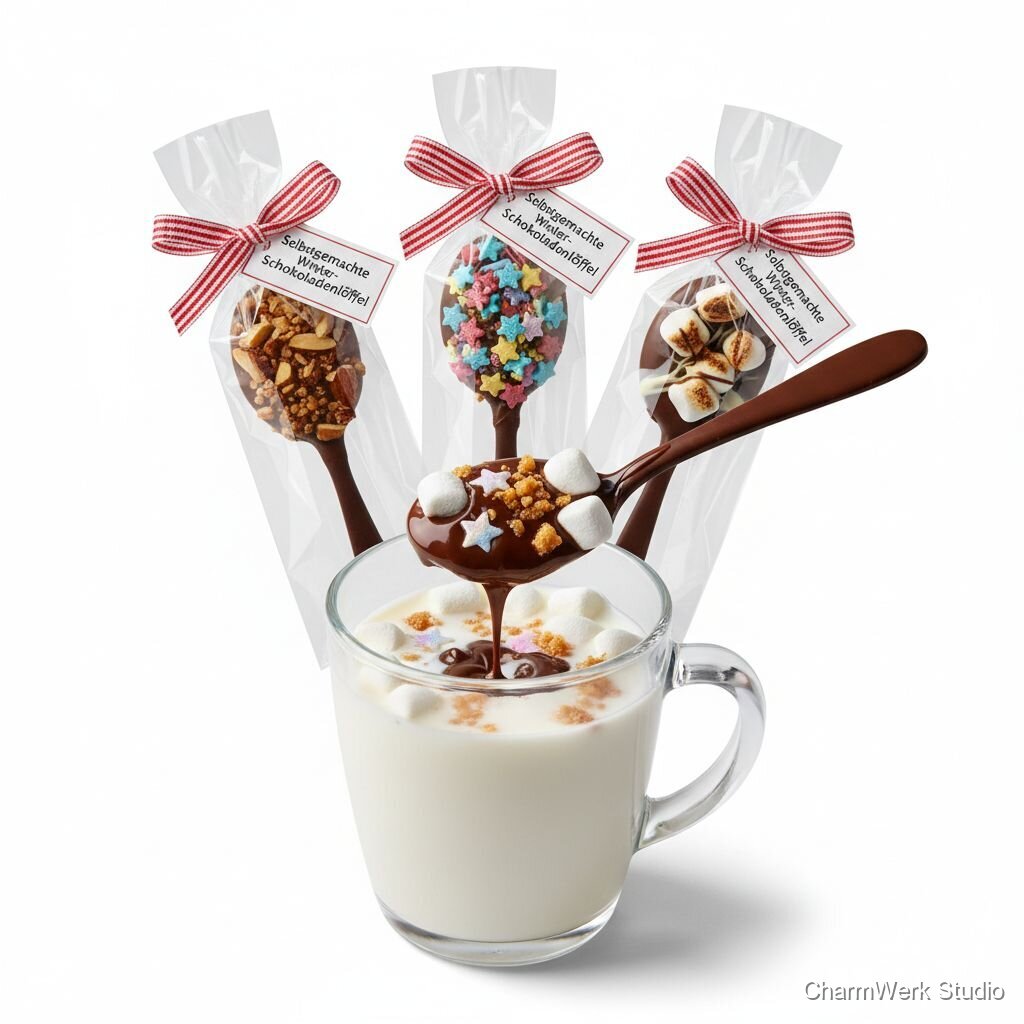 Selbstgemachte Schokoladenlöffel mit Toppings