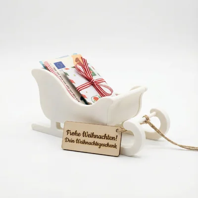 3D-Schlitten-Geldgeschenk mit graviertem Holzschild