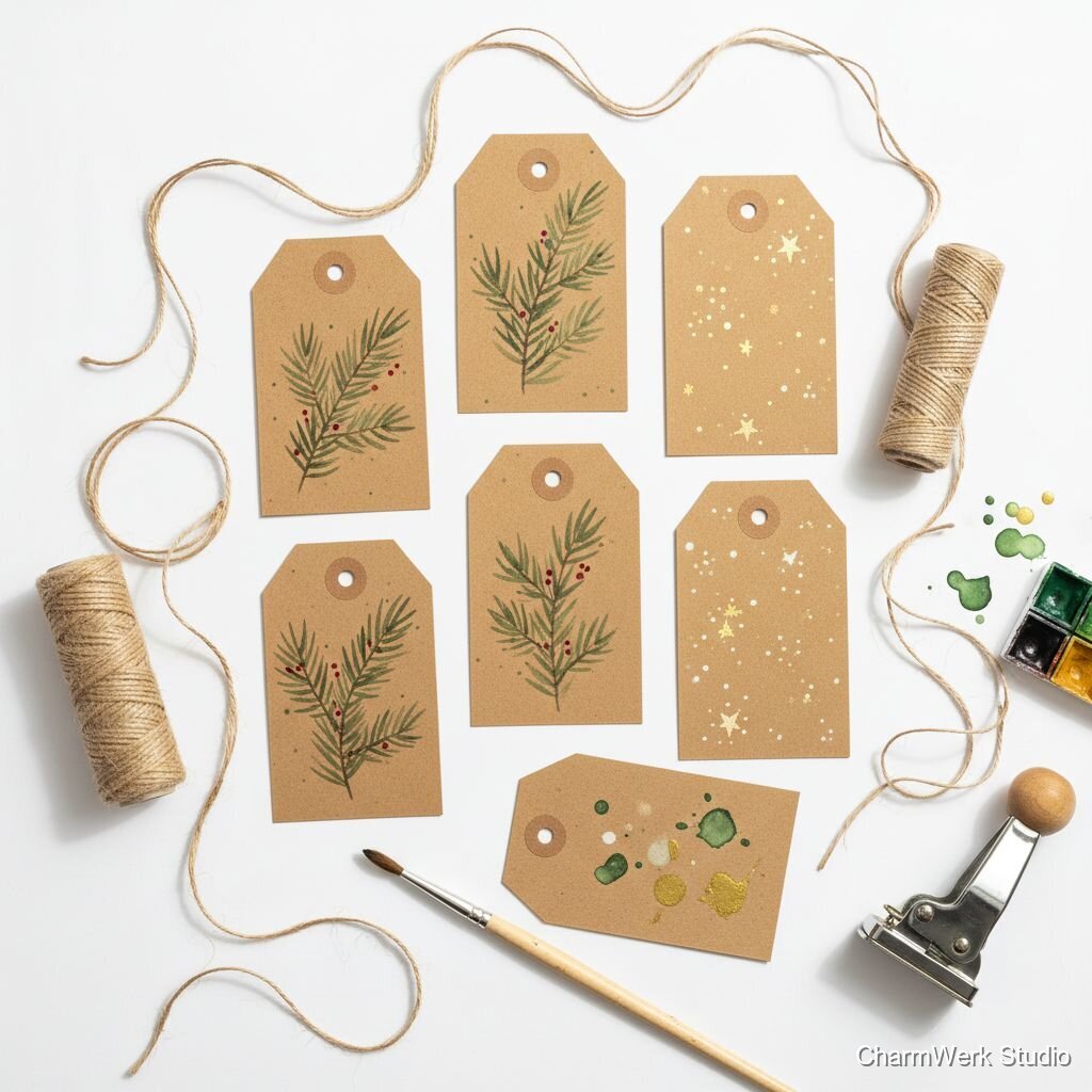 Handgemalte Geschenkanhänger aus Kraftpapier-Set