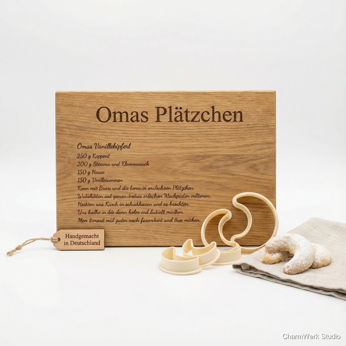 Familien-Rezeptbrett „Omas Plätzchen“ mit Ausstecher-Set