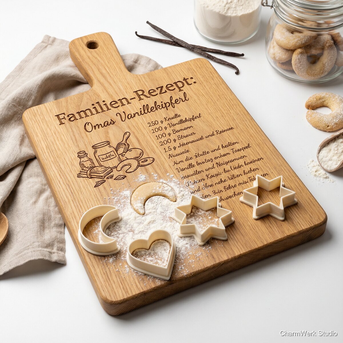 Familien-Rezeptbrett „Omas Plätzchen“ mit Ausstecher-Set - Seitenansicht