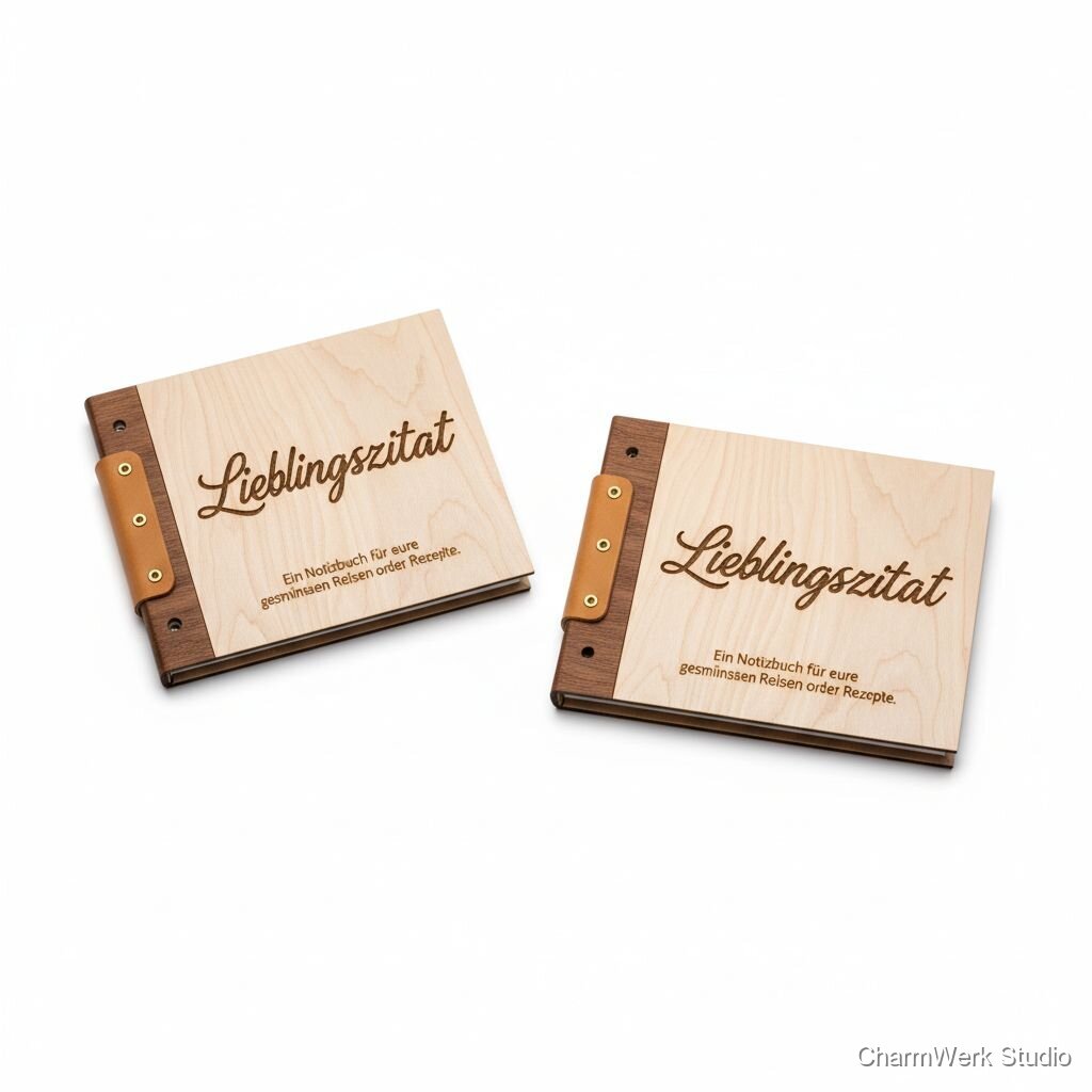 „Lieblingszitat“-Buchcover aus Holz (CNC-Inlay)