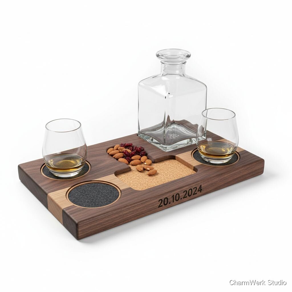 CNC-Whiskey-Board mit gefrästen Gläsermulden