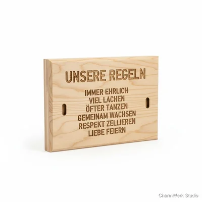 CNC-gefäste „Unsere Regeln“-Holzplakette