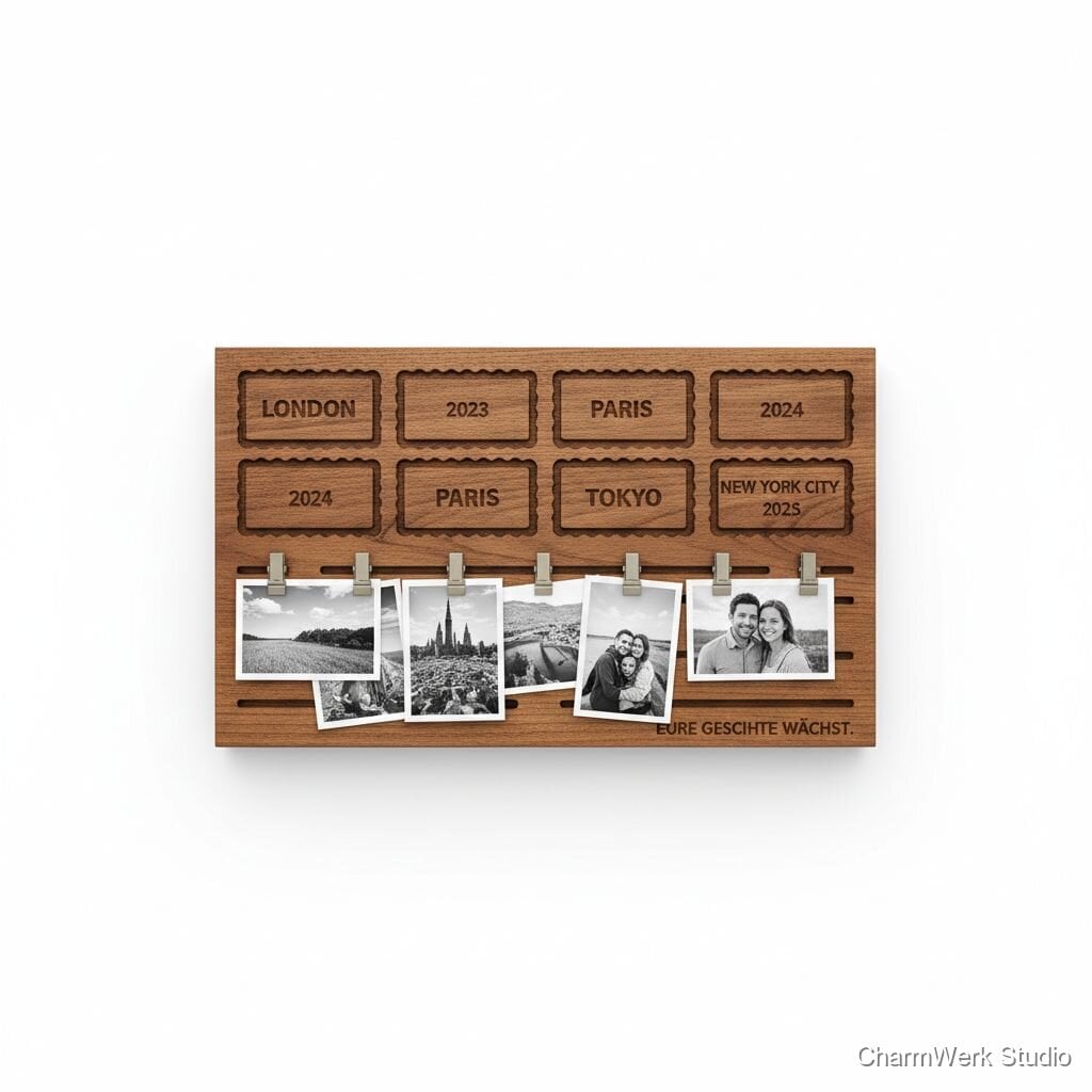 CNC-gefäster „Reise-Stempel“-Wandhalter für Fotos