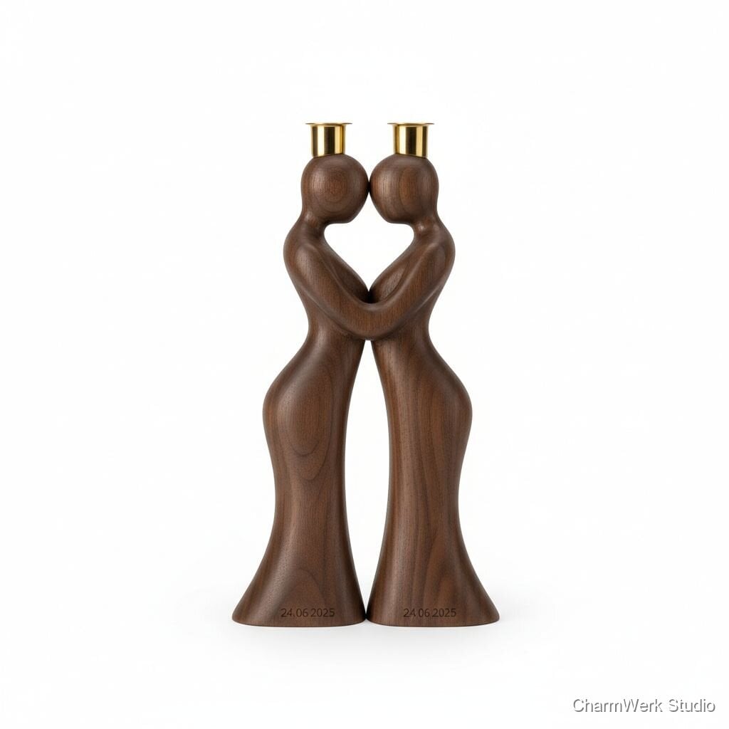 CNC-gefäste „Paar-Silhouette“ als Kerzenhalter-Duo