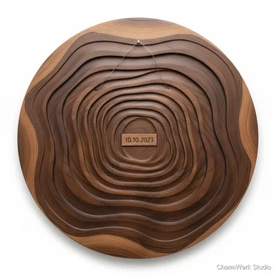 CNC-gefäster „Jahresringe“-Baumscheiben-Look als Kunstplatte