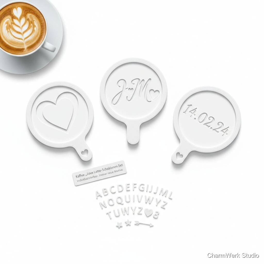 Kaffee-„Love Latte“-Schablonen-Set mit Namen