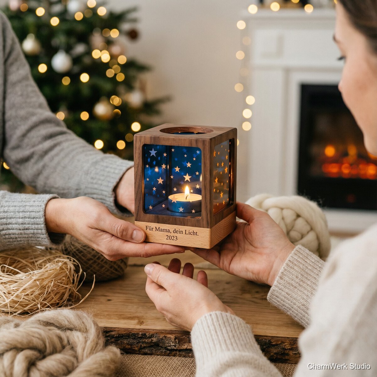 CNC-Kerzenhalter „Sternenhimmel“ mit Acryl-Lichtfenstern - Lifestyle