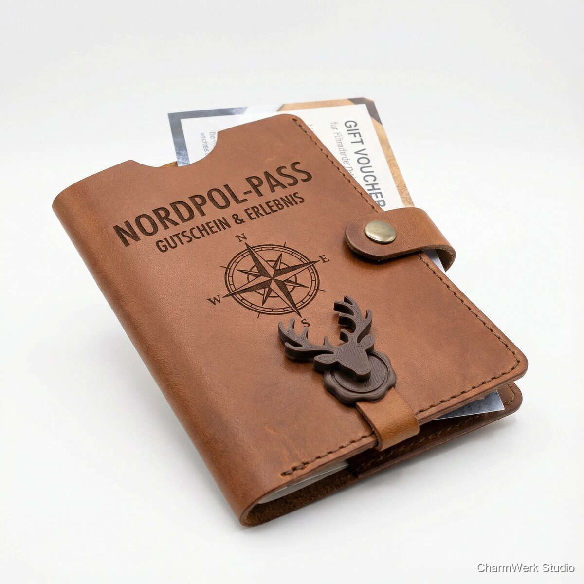 „Nordpol-Pass“ Geschenkkarte in Leder mit 3D-Siegel