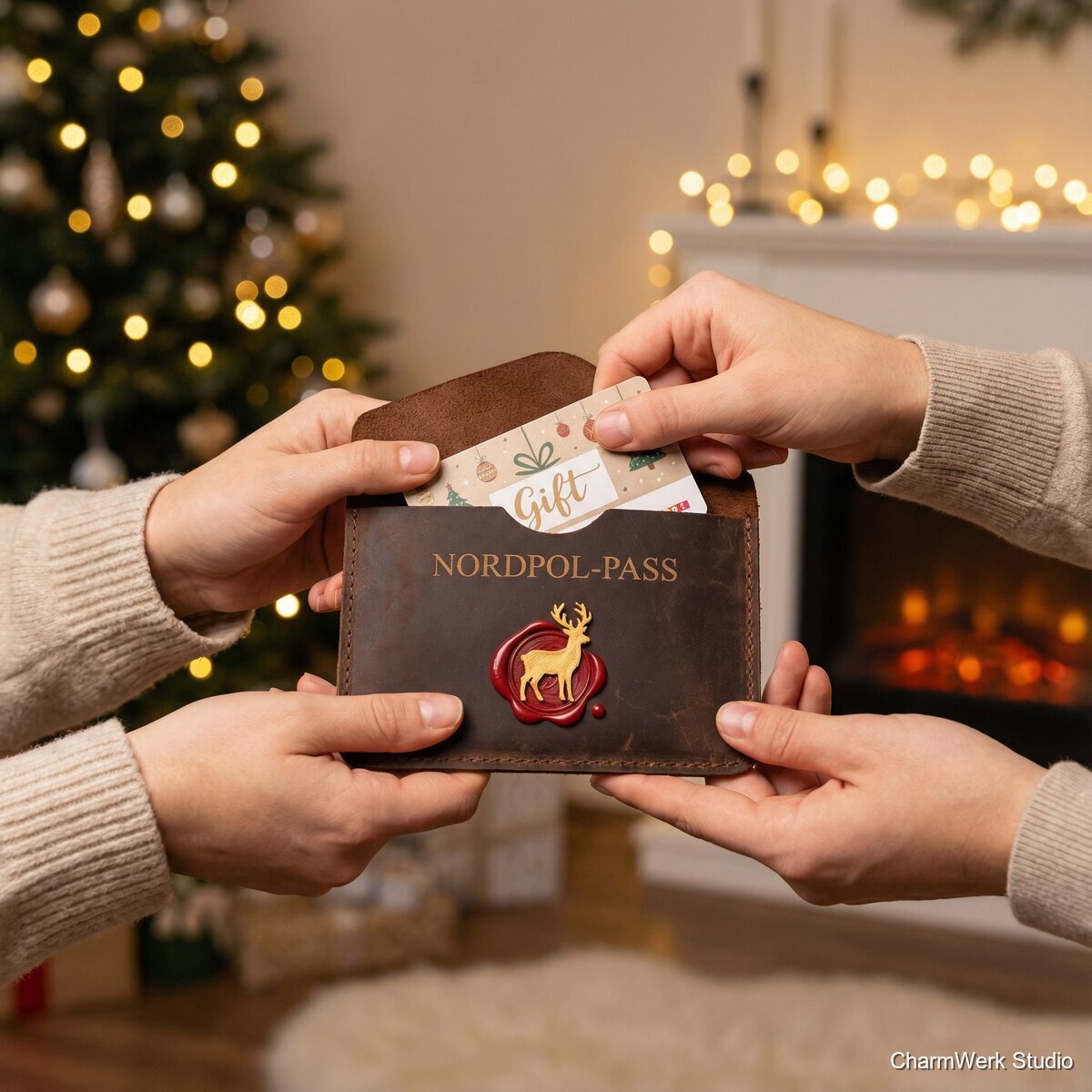 „Nordpol-Pass“ Geschenkkarte in Leder mit 3D-Siegel - Lifestyle