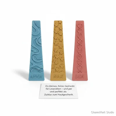 Herz-Lesezeichen-Set mit 3D-Relief und Namen