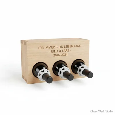 Graviertes Weinregal-Modul mit 3D-Flaschenringen